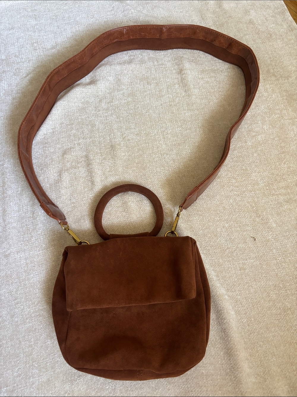 Anthropologie Vegan Suede Crossbody Bag in Warm Brown with Top Handle